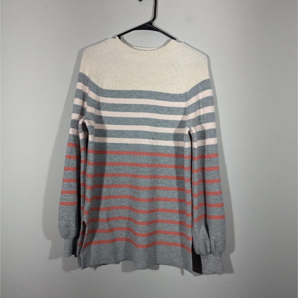 Loft Sweater Women Size L Multicolor Stripe Mock Neck Knit Long Sleeve